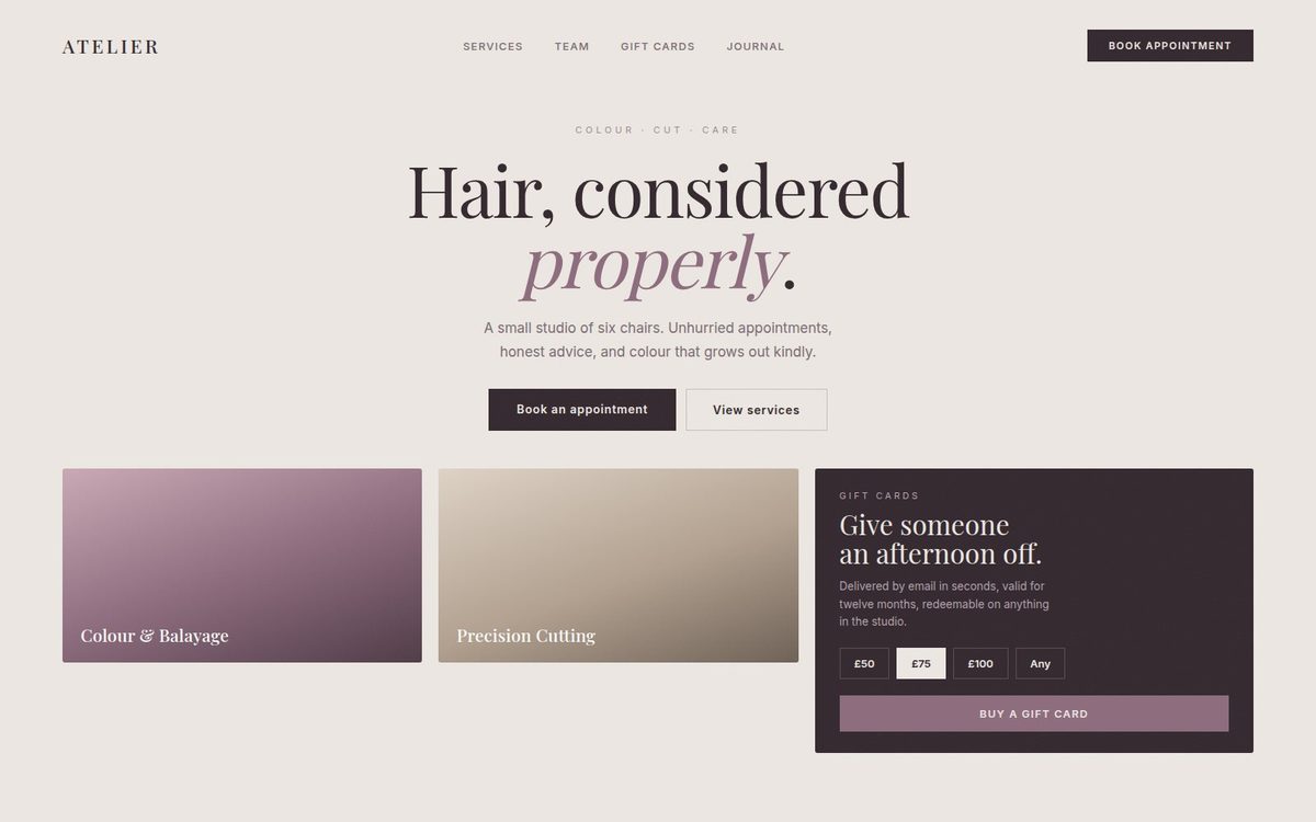 Atelier Hair Co. website design
